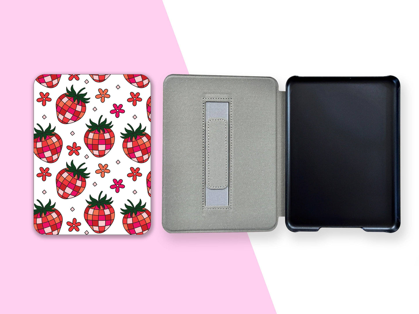 Disco Strawberries Kindle Case with Clear Back and Handle