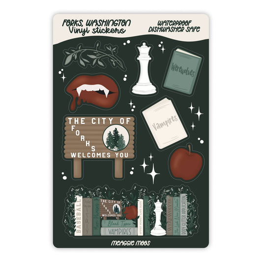 Forks Washington Bookish Fantasy Reader Vinyl Sticker Sheet