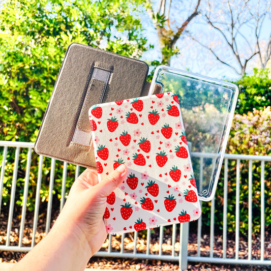 Strawberry Hearts Kindle Case w/ Handle and Clear Back